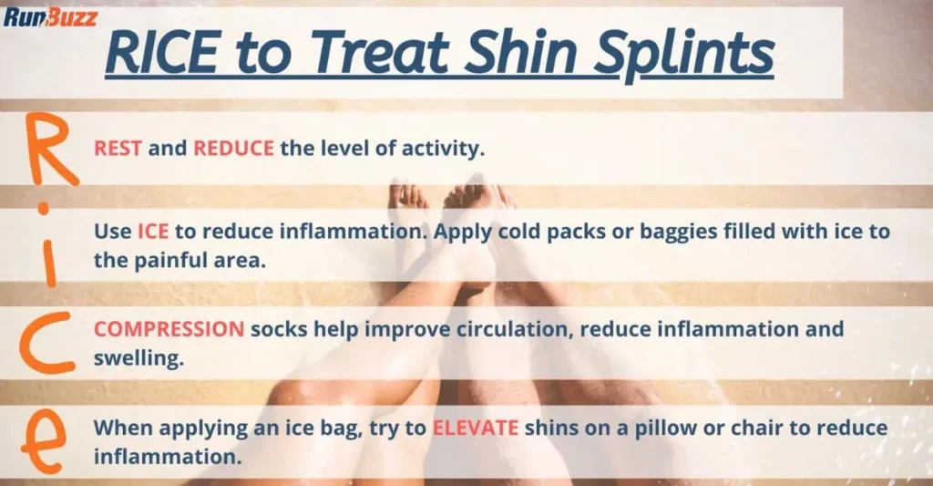 RICE protocol: Rest, Ice, Compression, and Elevation for shin splints