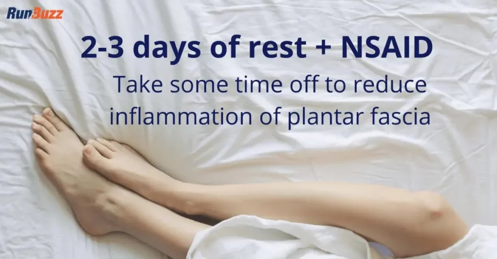 Person resting their feet for 2-3 days to reduce plantar fascia inflammation